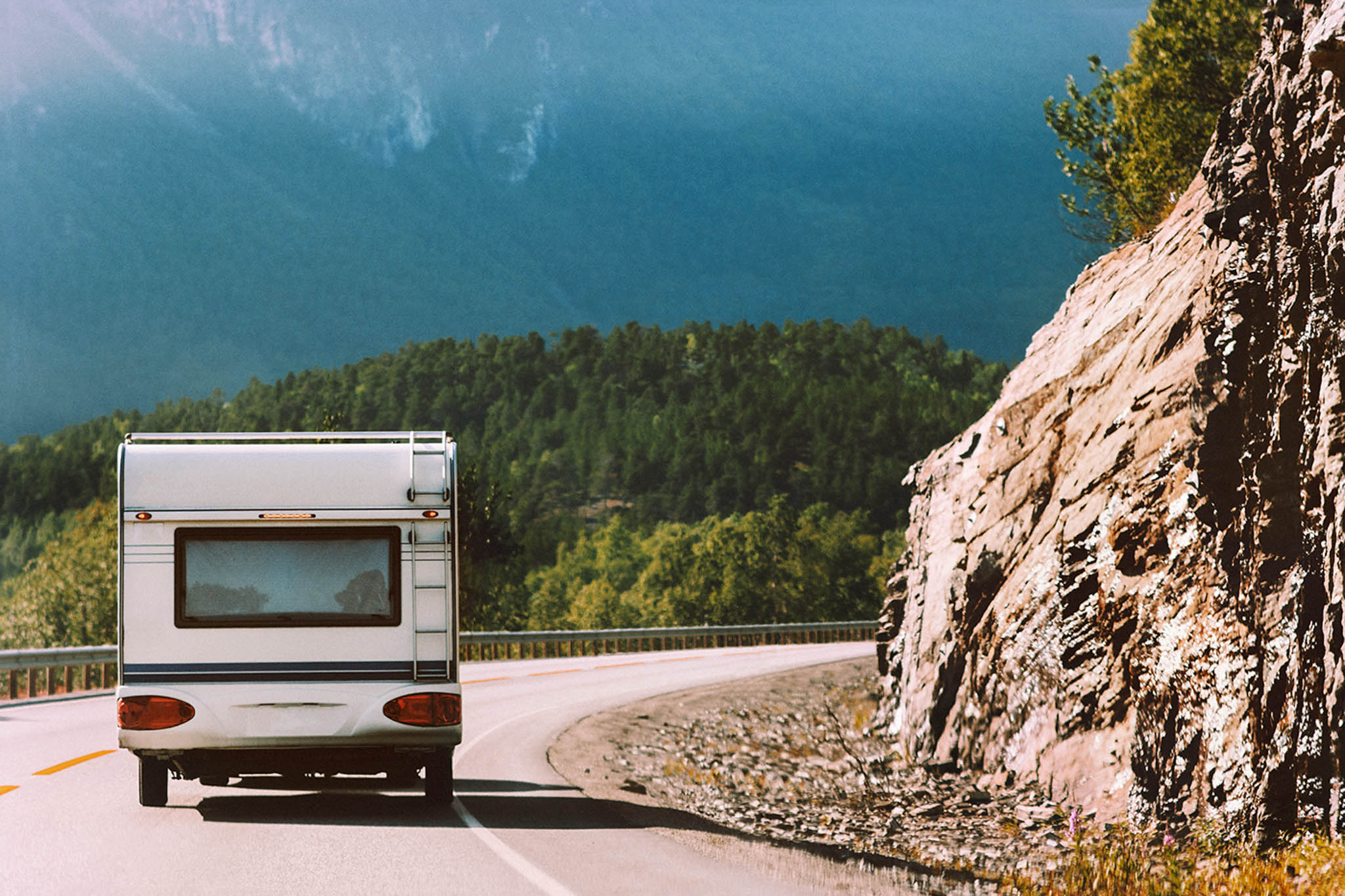 Camper road trip in Norway RV trailer summer vacations traveling family journey van life weekend caravan camping